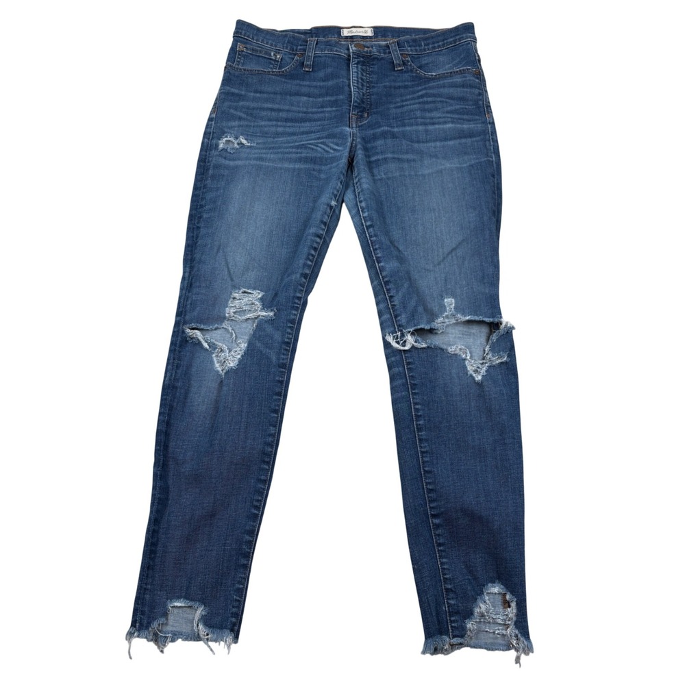 Madewell High-Rise Skinny Jeans Womens 31 Blue Distressed Raw Hem Boho Grunge